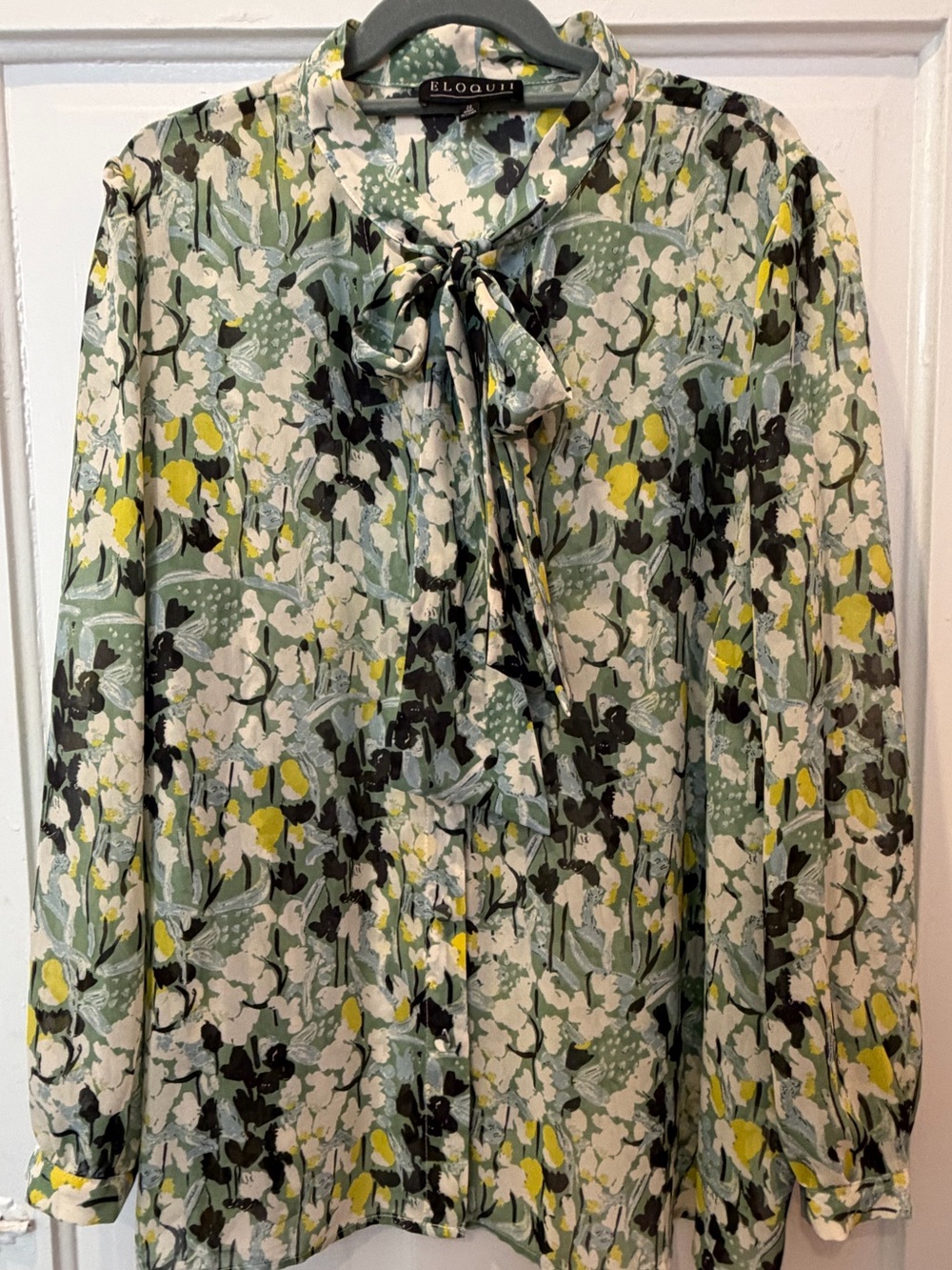 Eloquii sheer button-down floral top, neck bow, 22, NWOT - Picture 2 of 4